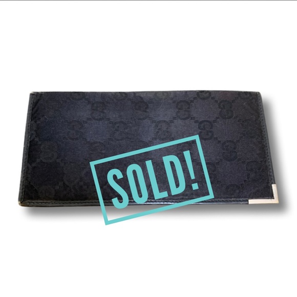 SOLD! GUCCI Vintage Black Sateen Signature Wallet Checkbook Holder Cash Keeper